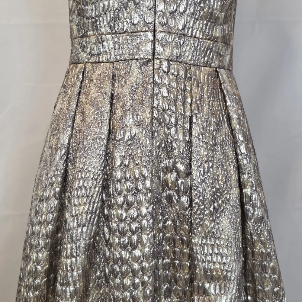 Badgley Mischka Gold Metallic Beaded Evening Gown Prom Dress 6 MSRP $1850 NWT - Picture 8 of 12